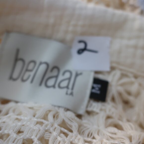 Women Benaar LA Jeiley Cream 2Pc Set Crochet Gauzy Contrast Collared Top Short M - Picture 12 of 13